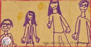 A family of four, drawn by a young child