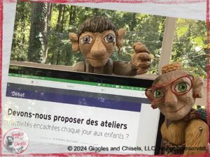 Maurice and Madame Rigolotte, next to a computer displaying a French article related to early childhood education