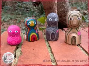 Small wooden characters, turned on a lathe