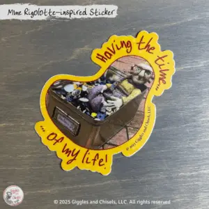 Sticker of a colorful wooden puppet