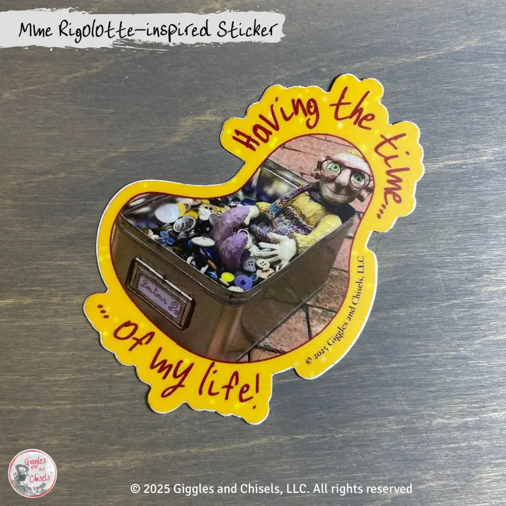 Sticker of a colorful wooden puppet