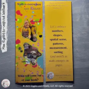 Yellow bookmark, inspired by our wooden puppets.