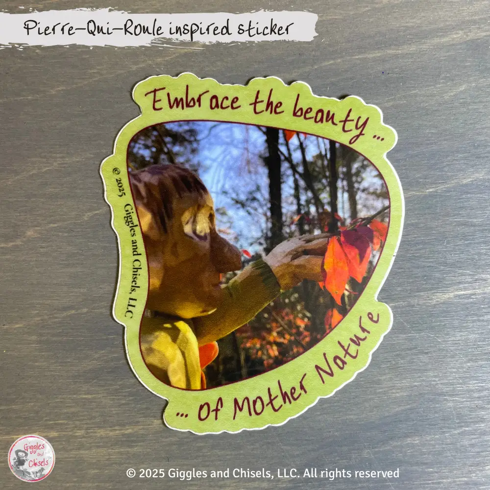Sticker of a wooden puppet with green-shade clothes