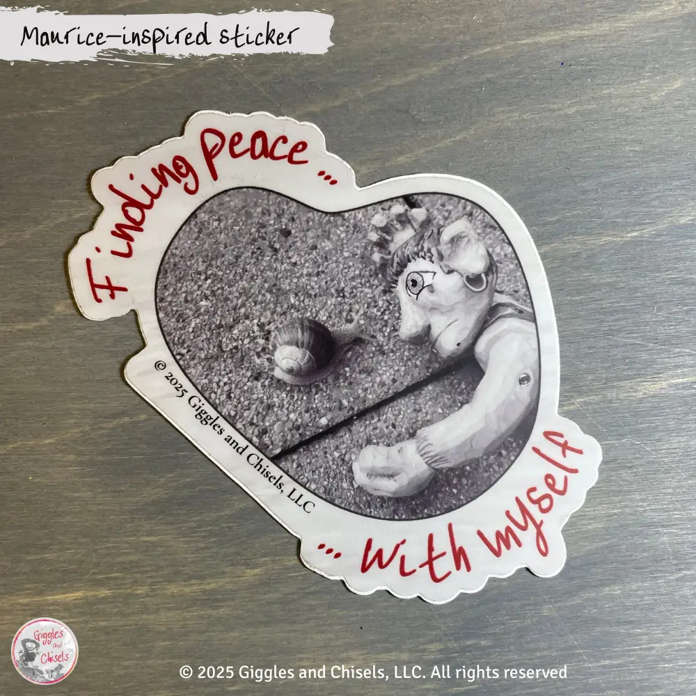 Sticker of a wooden puppet with grey-shade clothes