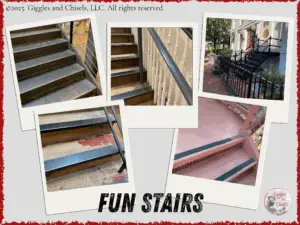 A collage of several stair cases