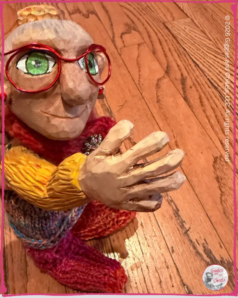 Mme Rigolotte, a wooden puppet, dancing