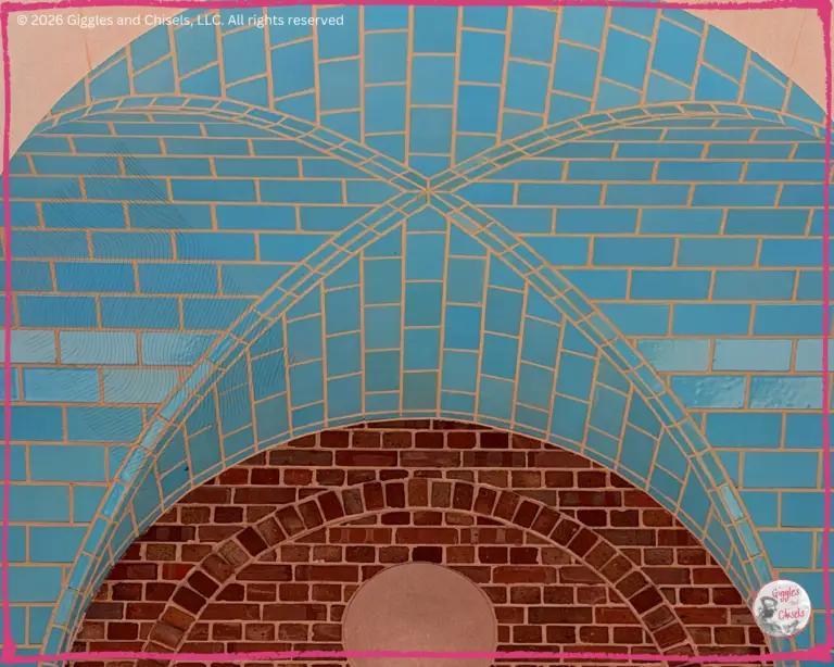 Turquoise tile under the bell at UNC campus