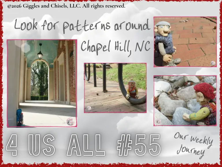 A collage of the wooden Fellows to link to 4 Us All #55