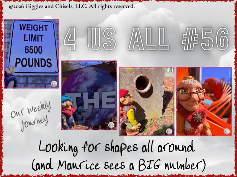 A collage of the wooden Fellows to link to 4 Us All #56