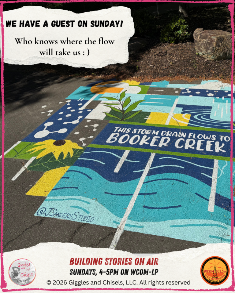 A picture of a stormdrain mural on booker creek trail, Chapel Hill, NC