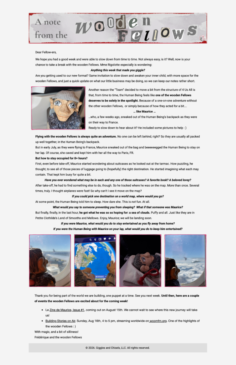 A picture of the Note, the newsletter from Giggles and Chisels